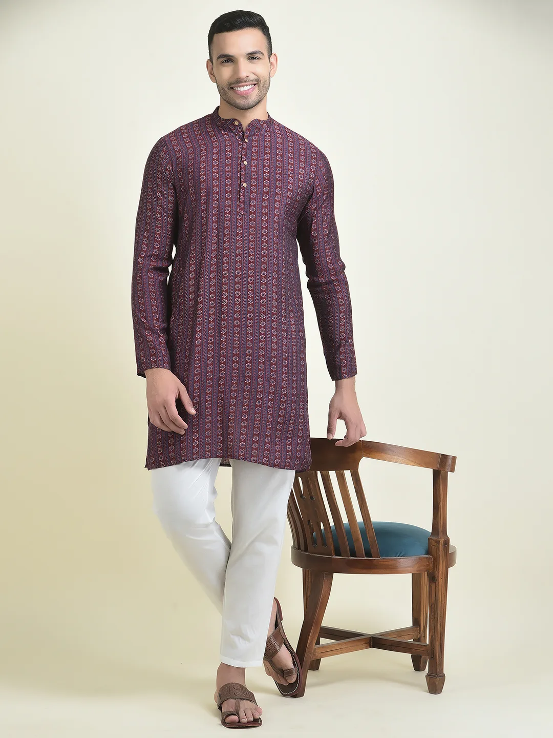 DEYANN Pure Cotton Printed Kurta Pyjama Set For Men Deyann