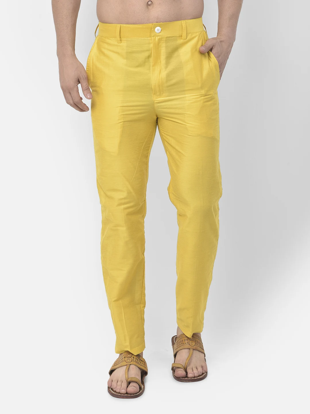 DEYANN Yellow Collor Dupion Silk Trousers for Men  Deyann