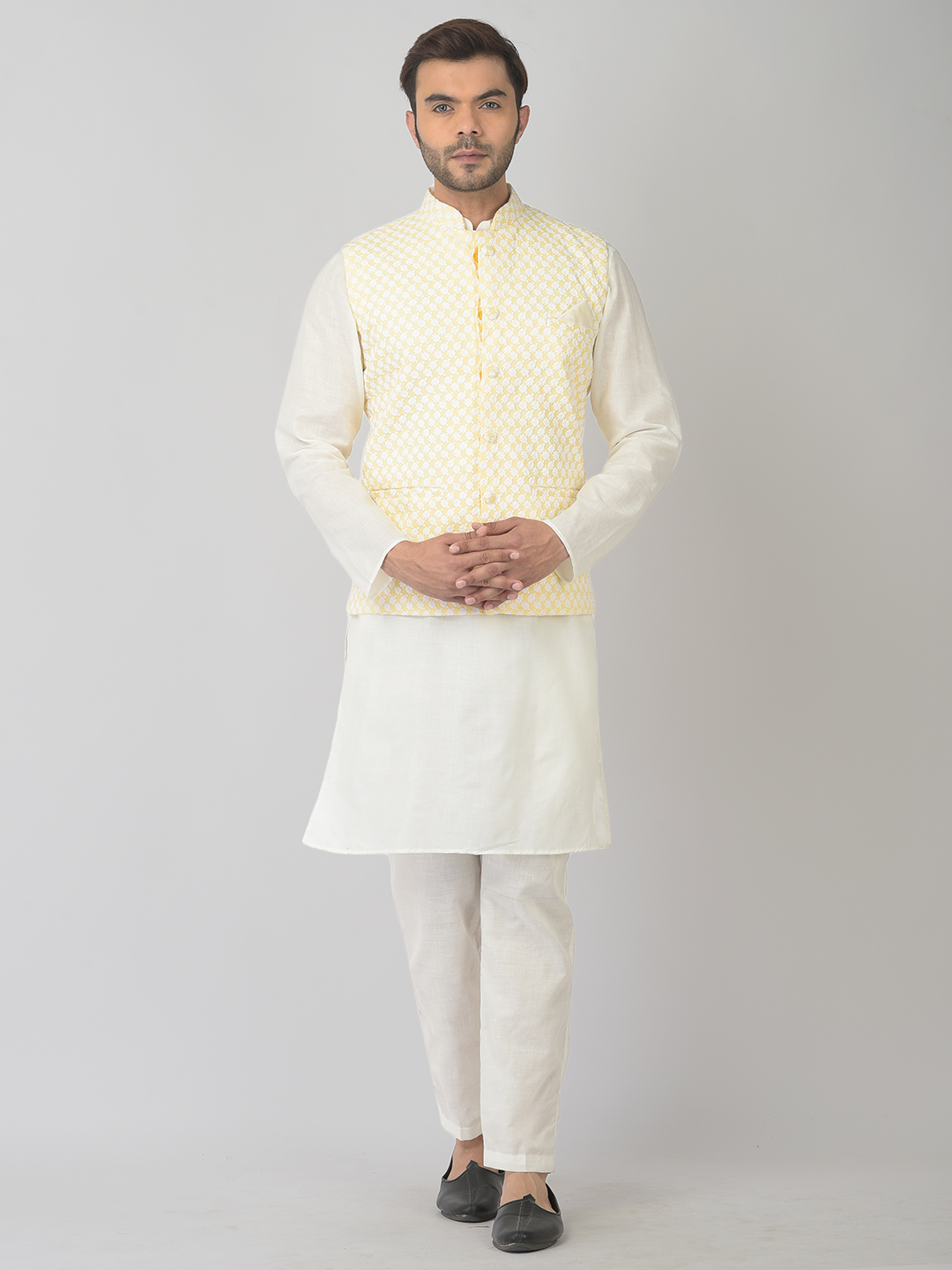 Buy Online best quality Mens Yellow Plain Kurta Pant (2 pc set) - eKurta