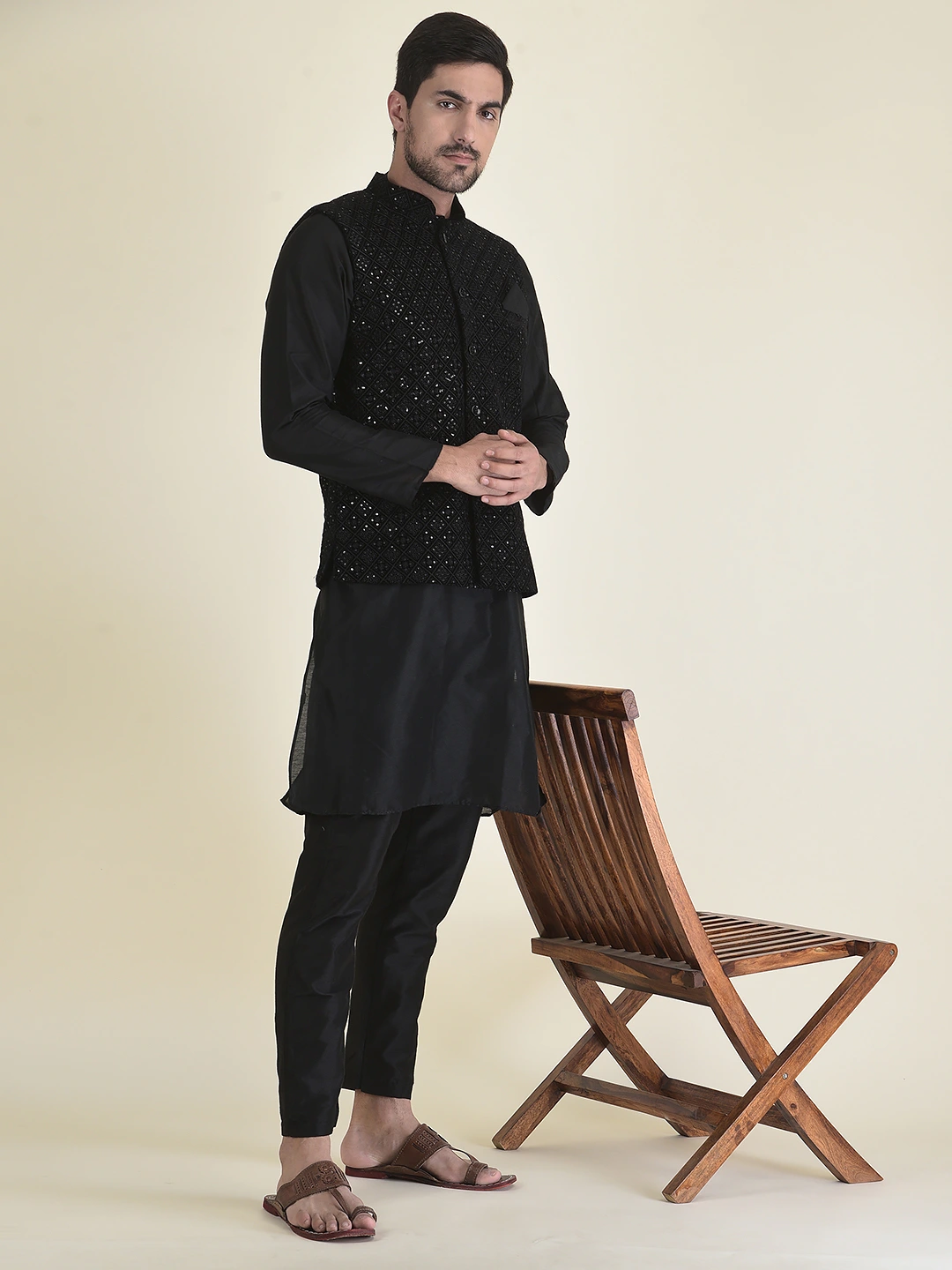 HOUSE OF DEYANN Embroidered Silk Nehru Jacket With Kurta Trouser Set For  Men  Deyann